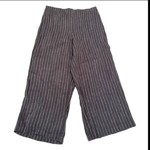 Eileen Fisher Organic Linen Wide Leg Pants Black White Cropped Sz M Petite
